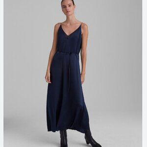 CLUB MONACO Double V Silk Slip Dress - Navy